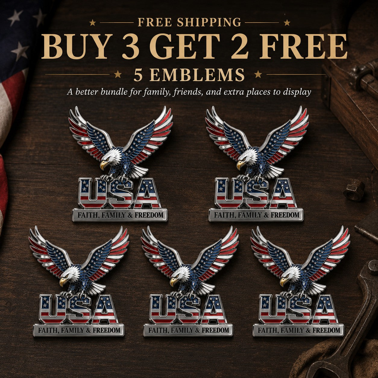 ★USA Faith, Family & Freedom★ Metal Car Emblem
